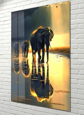 简约现代欧式动物大象无边框钢化玻璃客厅玄关餐厅沙发背景装饰画