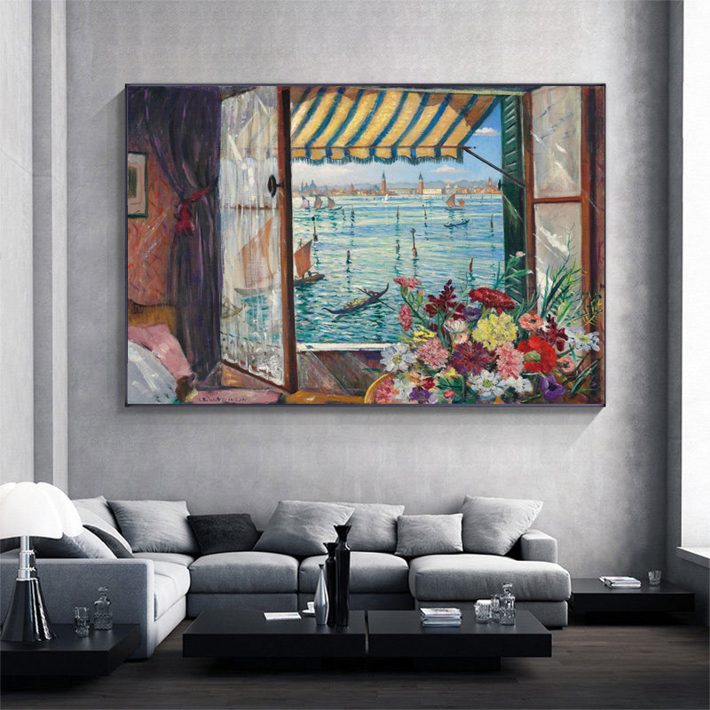 窗前的威尼斯印象派现代客厅风景装饰画餐厅挂画走廊玄关卧室壁画
