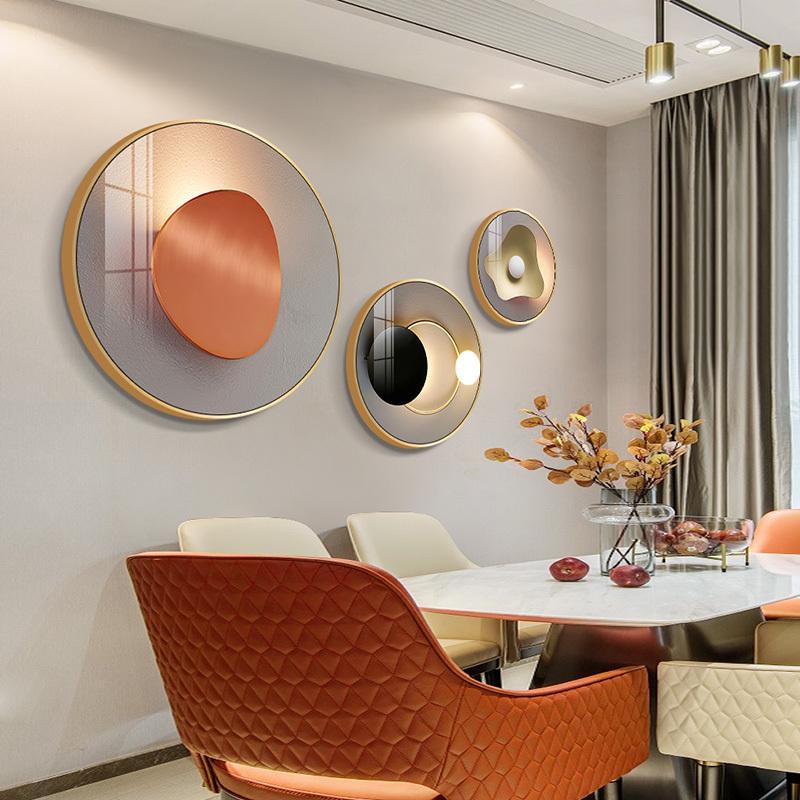 轻奢餐厅装饰画现代简约餐桌挂画抽象组合饭厅客厅背景墙圆形壁画