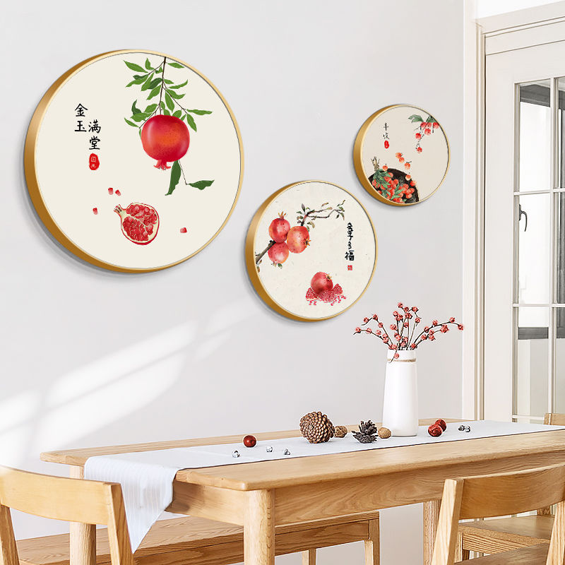 新中式圆形装饰画餐厅吉祥客厅沙发背景墙画玄关现代简约饭厅挂画