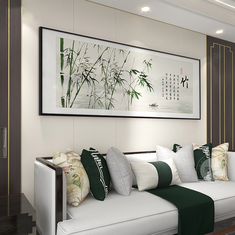 新中式客厅沙发背景墙装饰画竹子画寓意茶室挂画节节高升餐厅壁画