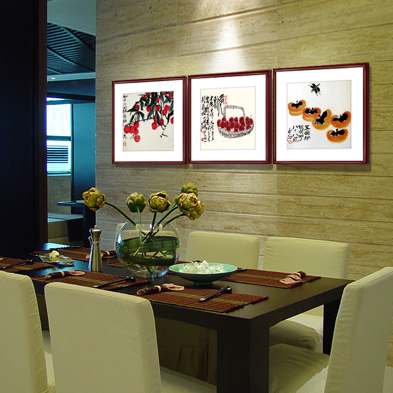 齐白石装饰画国画新中式客厅背景墙面挂画卧室饭厅餐厅水墨虾壁画