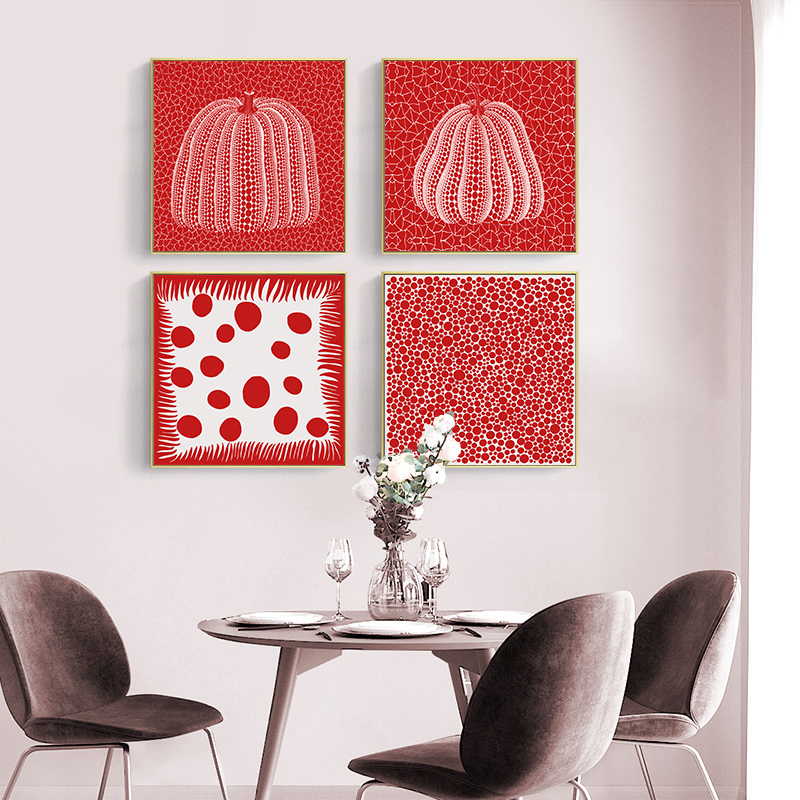 草间弥生抽象艺术油画红色波点南瓜挂画客厅背景墙餐厅卧室装饰画