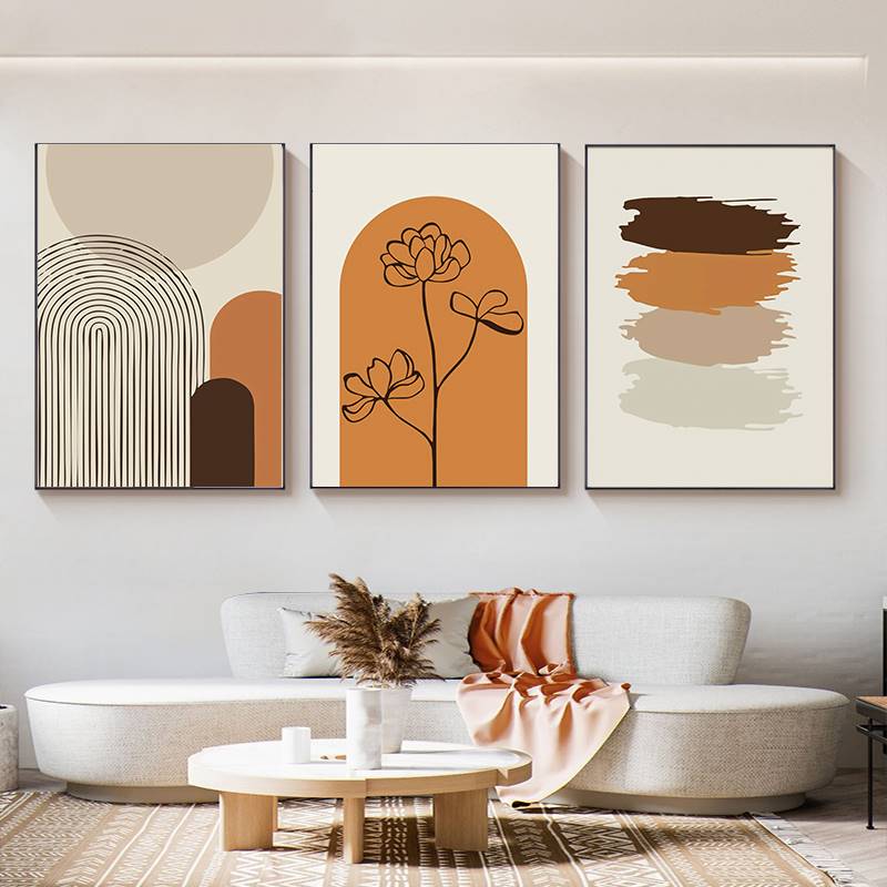 北欧抽象形状客厅装饰画沙发背景墙艺术线条三联画莫兰迪餐厅画
