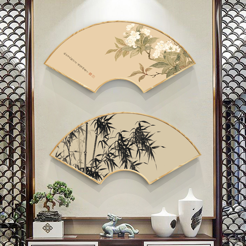 新中式扇形装饰画客厅中国风挂画餐厅玄关沙发背景墙创意壁画禅意