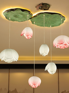 现代新中式荷花吊灯客厅餐厅卧室过道楼梯创意艺术中国风莲花灯饰