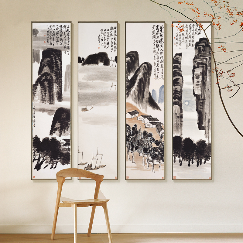 新中式客厅装饰画沙发背景墙画餐厅过道玄关走廊墙面壁画山水挂画