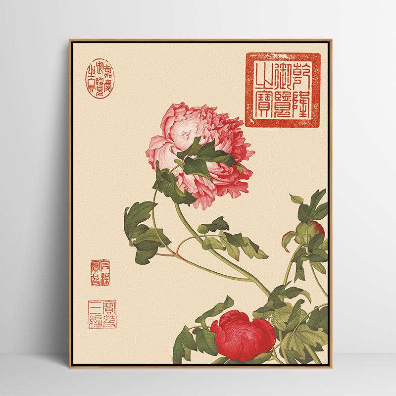 仙萼长春图 朗诗宁中式国风挂画客厅卧室餐厅背景装饰画花卉壁画