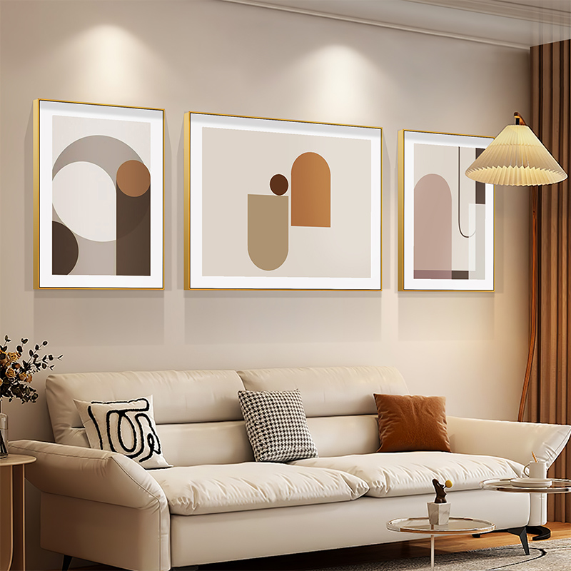 客厅装饰画莫兰迪色简约现代沙发背景墙三联组合壁画抽象餐厅挂画