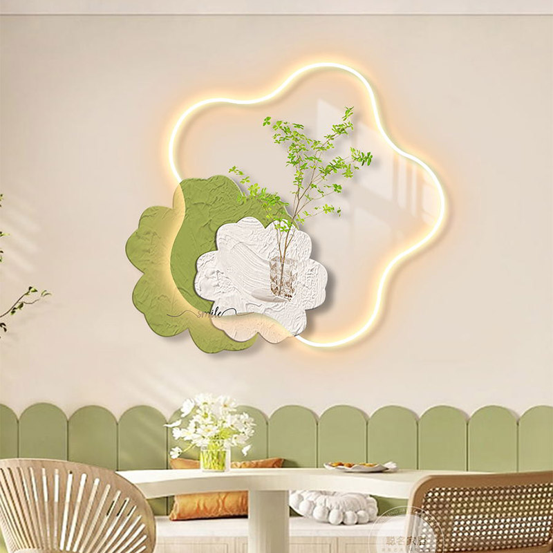 小清新餐厅装饰画led灯画客厅沙发背景墙画饭厅创意个性绿植壁画
