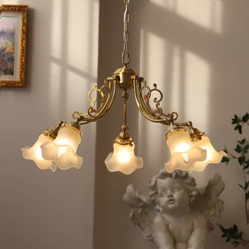 法式中古全铜吊灯雕花灯臂白玉玻璃美式复古客厅书房卧室餐厅灯具