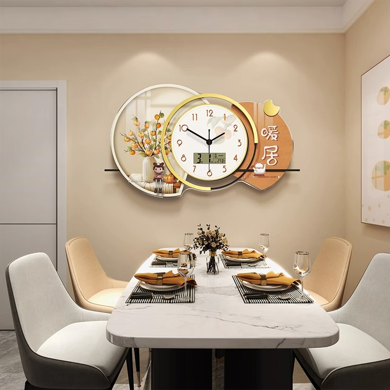 暖居餐厅装饰画现代简约客厅钟表挂钟2024新款高级感大气壁画挂画