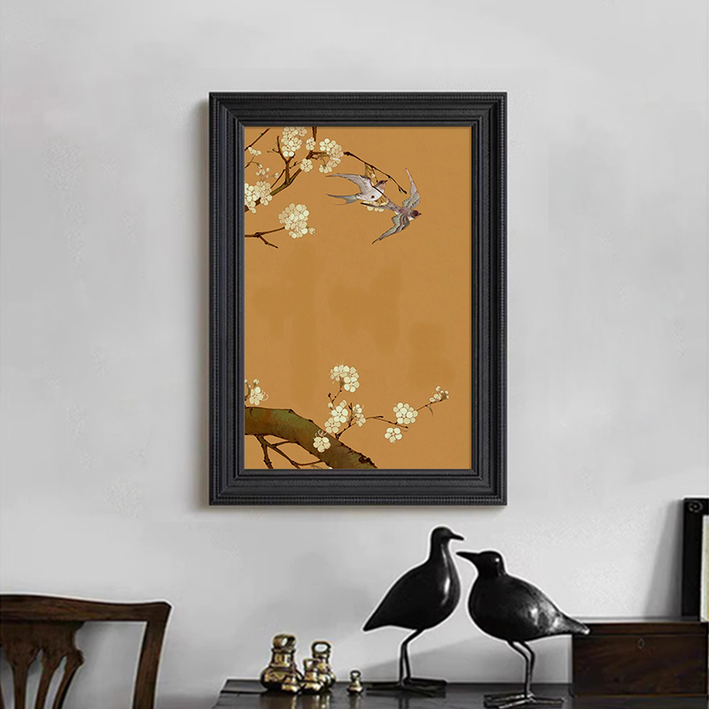 中式客厅餐厅摆件燕归来装饰挂画复古风花卉高级感玄关纯手绘油画