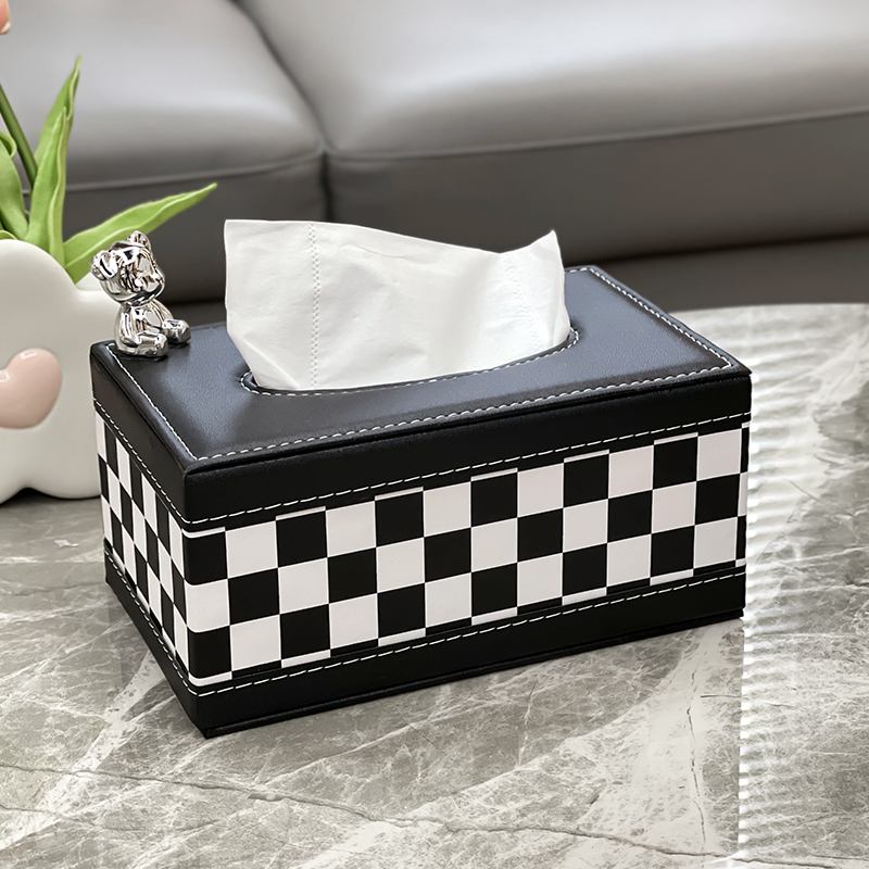 黑白棋盘抽纸盒家用客厅茶几餐厅桌面创意可爱简约轻奢收纳纸巾盒