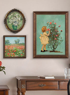 美式复古客厅装饰画欧式沙发背景墙餐厅高级感组合玫瑰女孩装饰画