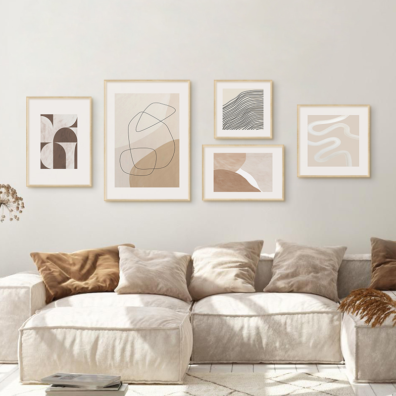 客厅装饰画沙发背景墙壁画北欧抽象线条画卧室挂画餐厅墙画原木风