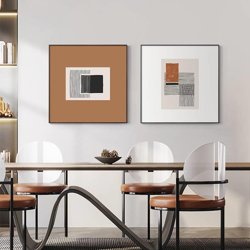 现代简约餐厅装饰画饭厅餐桌背景正方形极简抽象客厅卧室两联挂画