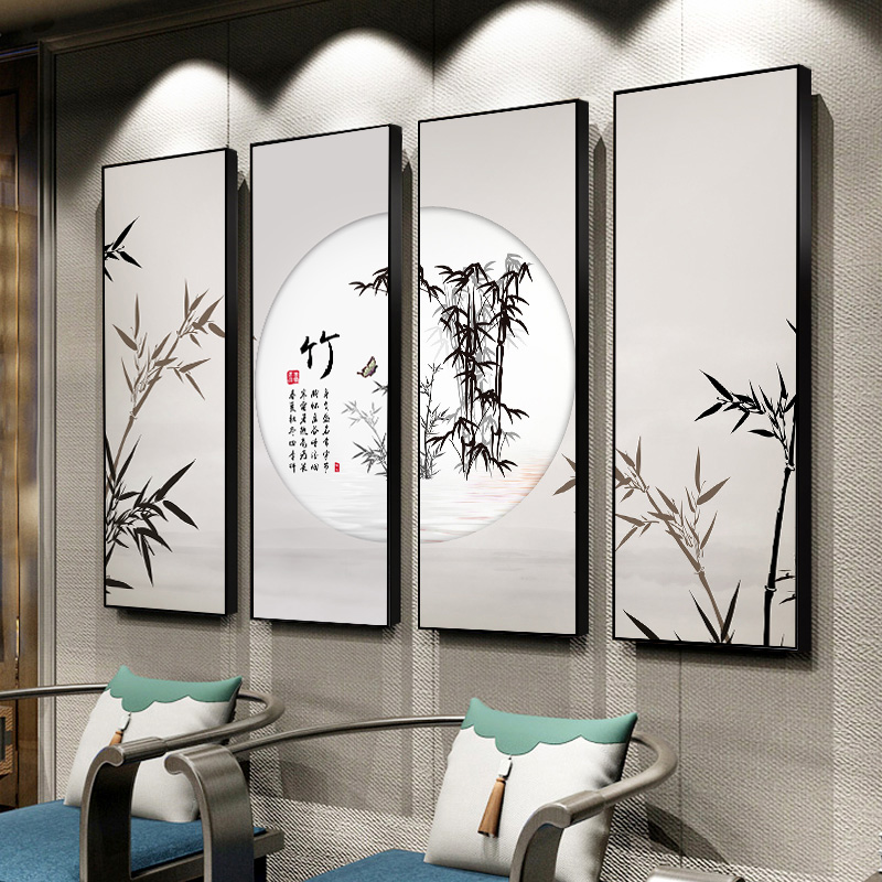 新中式装饰画梅兰竹菊挂画客厅沙发背景墙壁画茶室餐厅禅意水墨画