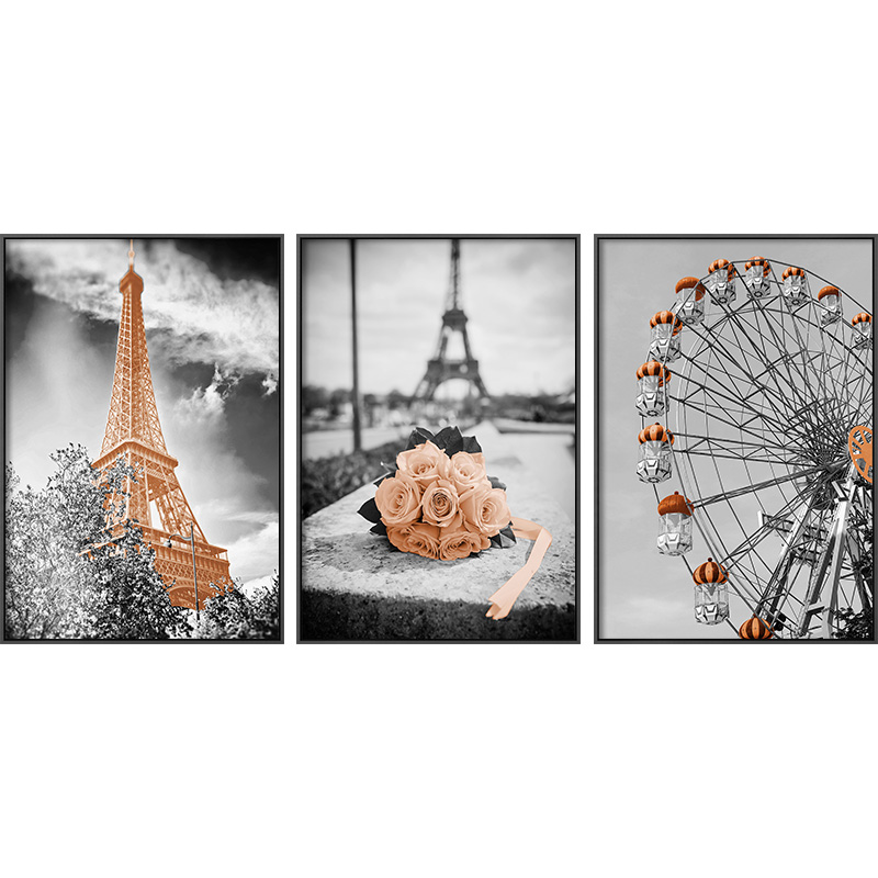 全球购FS现代风装饰画客厅巴黎铁塔挂画餐厅画黑白摄影卧室壁画床