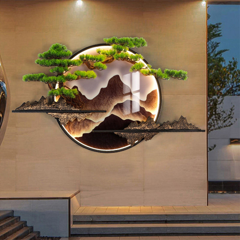 新中式玄关装饰画迎客松挂件客厅沙发背景墙壁画圆形餐厅茶室挂画