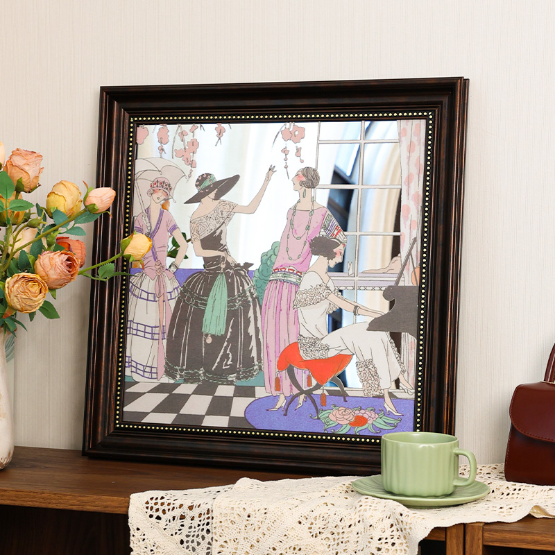 复古欧式镜子画人物聚会创意装饰画小众镜面摆件餐厅客厅卧室挂画