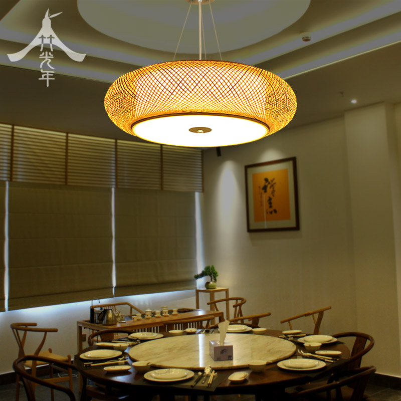新中式餐厅包间吊灯客厅卧室竹灯具日式茶室禅意创意个性竹编灯饰