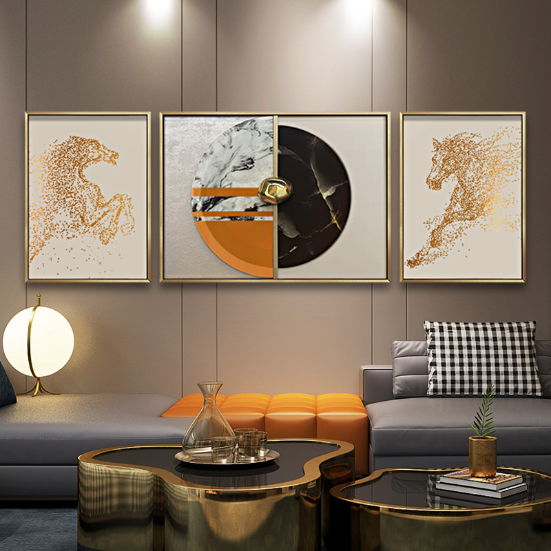 轻奢客厅装饰画现代沙发背景墙画立体抽象大气挂画餐厅橙色马壁画