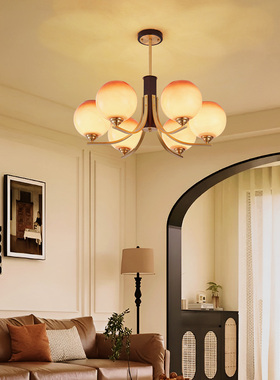 法式复古客厅吊灯全铜胡桃木焦糖色中古美式设计师艺餐厅卧室灯具