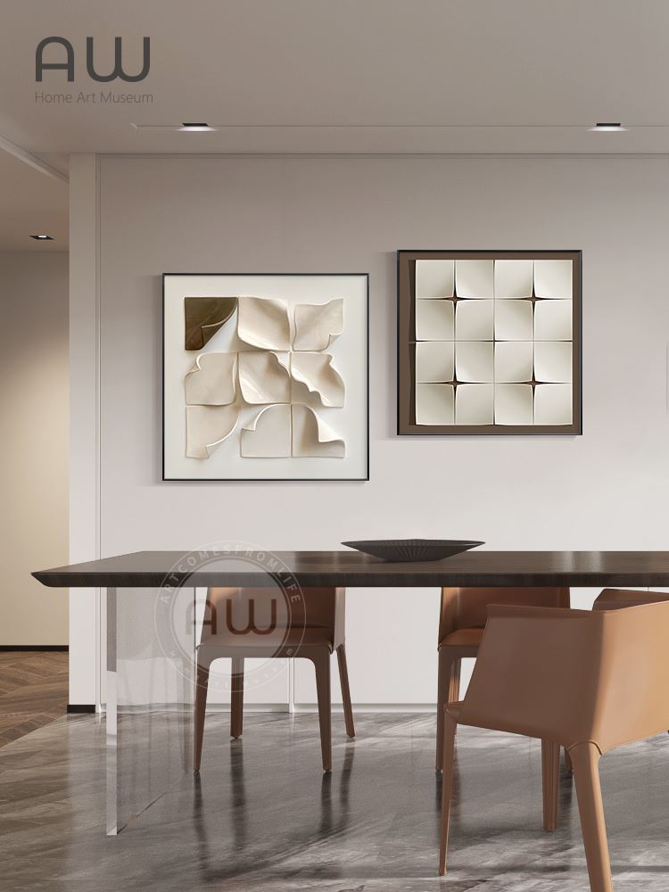 现代轻奢3D立体餐厅装饰画高档两联组合挂画高级感客厅背景墙壁画
