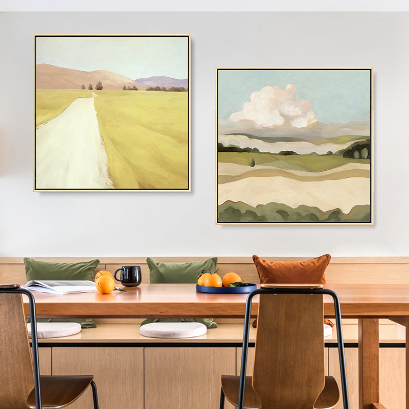 客厅正方形山水风景挂画抽象中式装饰画现代简约玄关餐厅卧室挂画