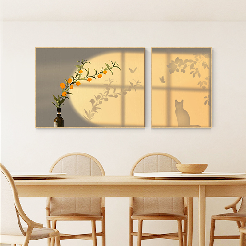 光影花卉柿柿如意客厅双联装饰挂画大吉大利沙发背景墙餐厅壁画