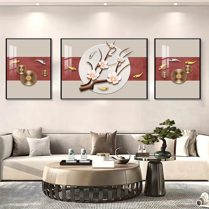 客厅装饰画新中式沙发背景墙壁画现代简约卧室餐厅挂画抽象三联画