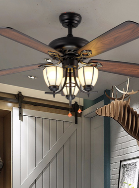 美式吊扇灯客厅餐厅卧室简约灯扇加带电风扇吊灯北欧复古风扇灯具