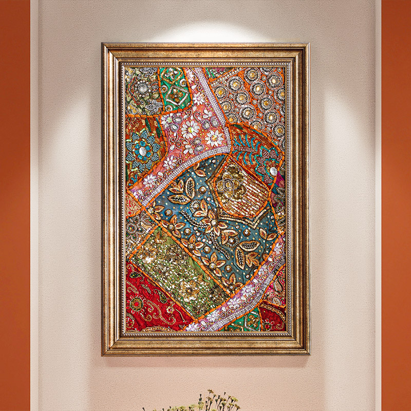 异丽东南亚风格挂画印度波西米亚手工刺绣壁画客厅玄关餐厅装饰画