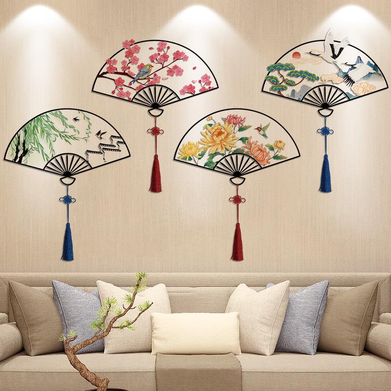 中国风3D立体装饰画客厅餐厅背景中式扇子墙贴纸贴画墙画遮丑补洞