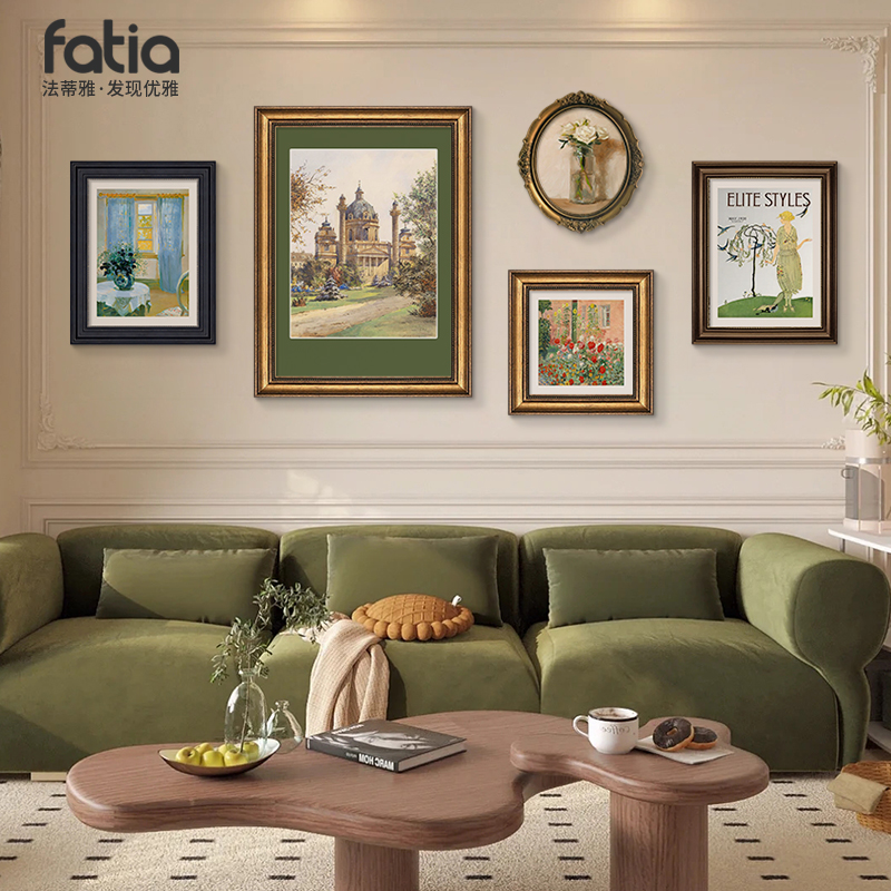 美式复古沙发背景墙装饰画法式客厅挂画轻奢小众艺术组合餐厅壁画