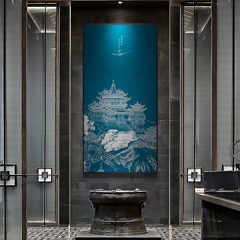 原创新中式装饰画客厅餐厅高档走廊过道入户玄关竖版现代中式挂画