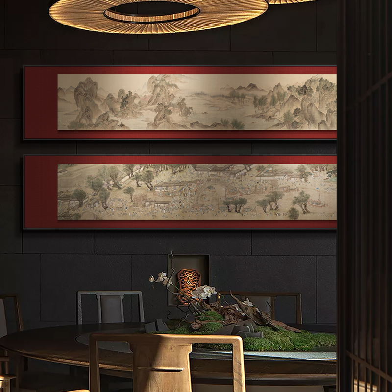 新中式山水风景立体画多层餐厅茶室装饰画客厅沙发背景墙挂画酒店