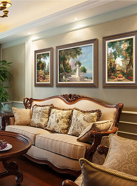欧式装饰画客厅美式沙发背景墙三联画挂画壁画花园风景画餐厅油画