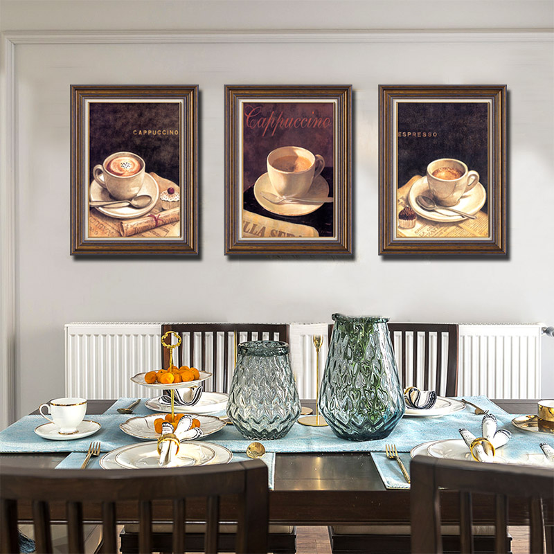 美式客厅装饰画沙发背景墙壁画饭厅餐厅挂画咖啡墙画油画三联画