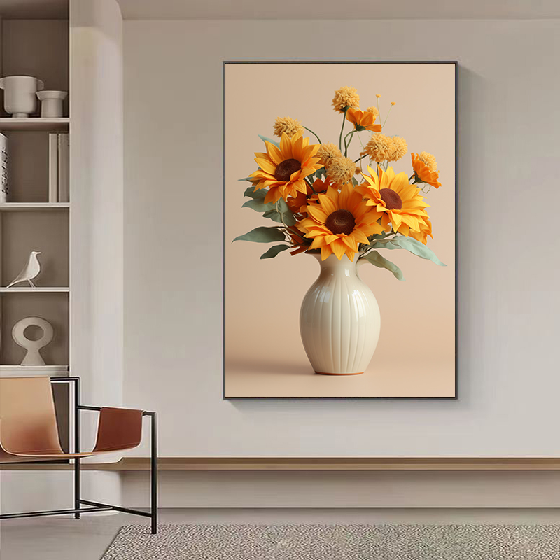 现代花瓶栽向日葵装饰画高级光影空间感客厅餐厅卧室玄关墙壁挂画