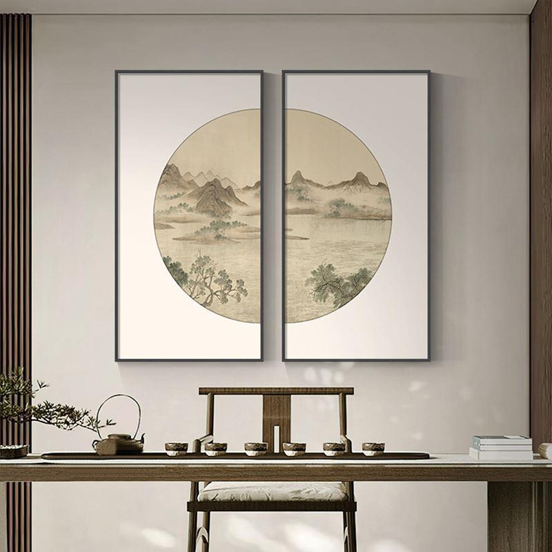 新中式茶室背景墙装饰画水墨画书房山水国画客厅餐厅挂画玄关壁画