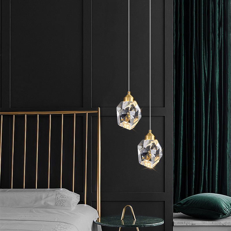 全铜轻奢水晶小吊灯现代简约客厅餐厅吧台卧室床头背景墙装饰灯