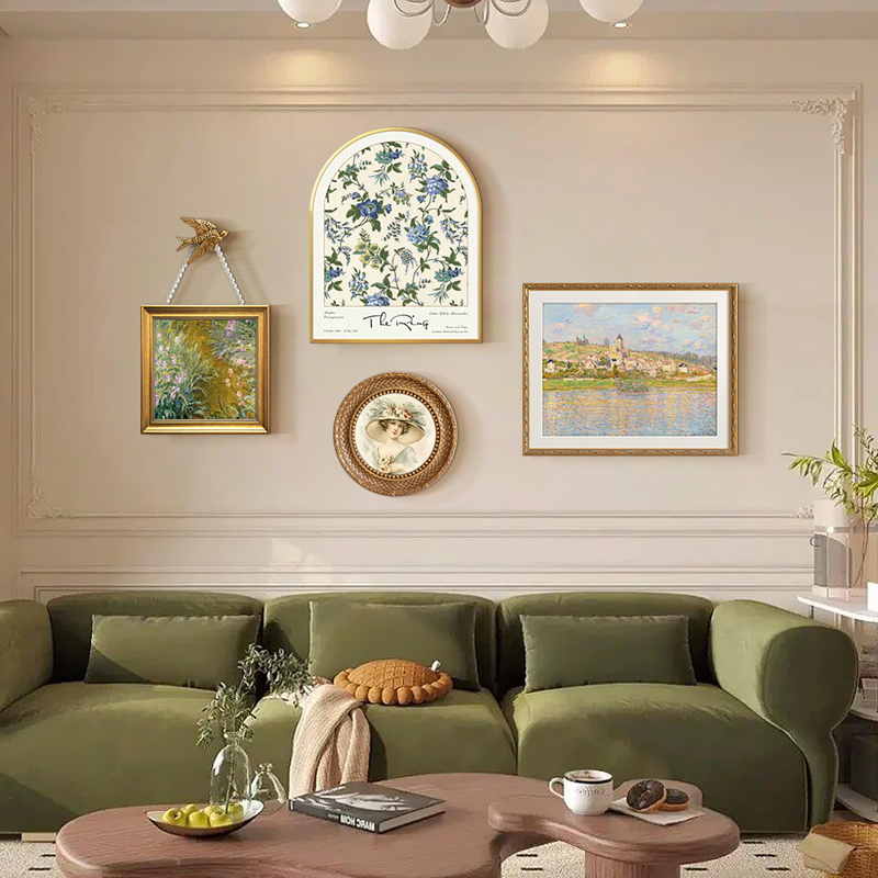法式复古轻奢小众组合客厅装饰画餐厅挂画欧式沙发背景墙画组合画