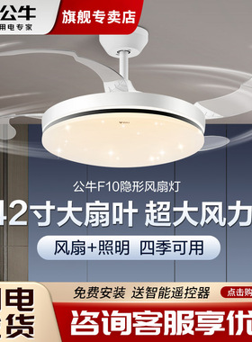公牛led风扇灯具家用现代简约客厅餐厅吊扇灯隐形电遥控风扇灯F10