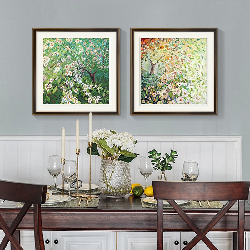 现代美式客厅背景墙装饰画简美轻奢餐厅玄关挂画卧室抽象花卉壁画