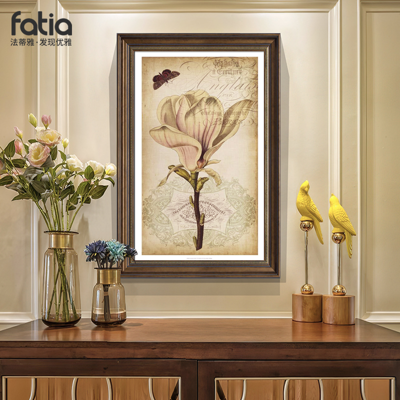 玄关装饰画美式客厅餐厅背景墙挂画走廊过道壁画欧式复古木兰花卉