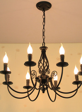法式吊灯铁艺蜡烛台灯现代简约美式客厅餐厅卧室灯轻奢复古吊顶灯