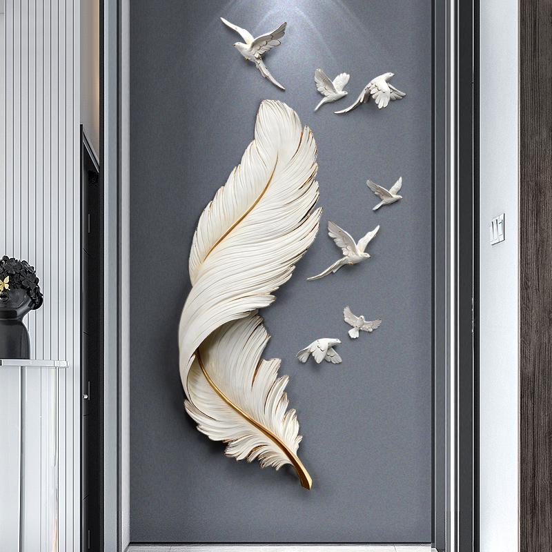 羽毛入户玄关装饰画现代简约3d立体浮雕走廊过道客厅轻奢餐厅壁画