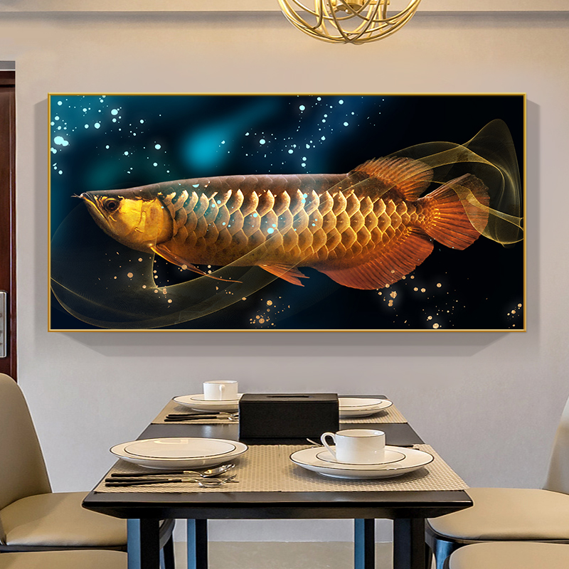 金龙鱼餐厅饭厅装饰画现代简约歺厅客厅墙面壁画新中式餐桌挂画